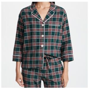 Sleepy Jones Marina Pajama Top Women’s XS Multicolor Plaid Cotton Flannel Lounge